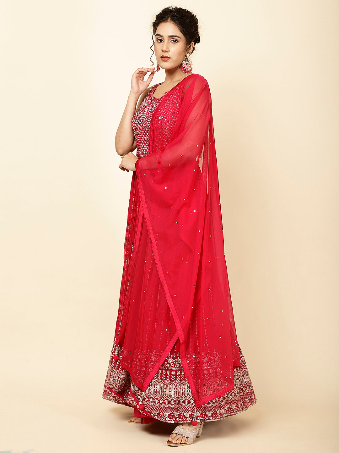 Embroidered Georgette Kurta With Pants &amp; Dupatta