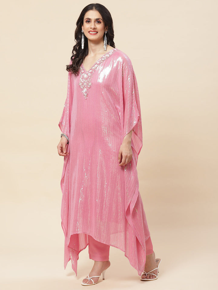 Sequin Embroidered Georgette Kurta With Pants