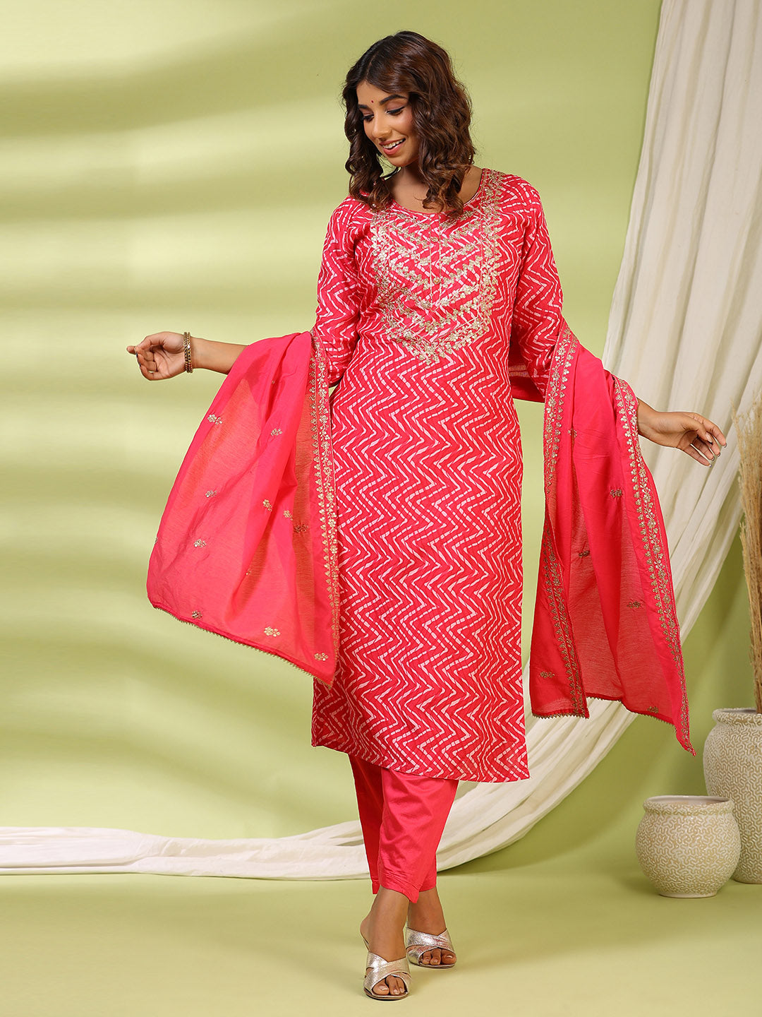 Printed Muslin Kurta With Pants &amp; Dupatta