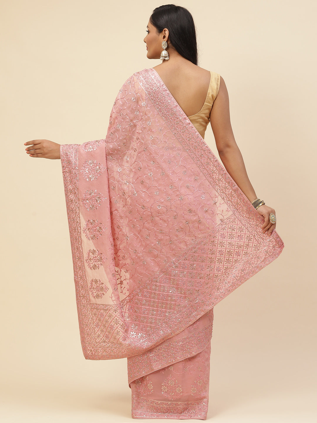 Resham Jaal Embroidered Organza Saree