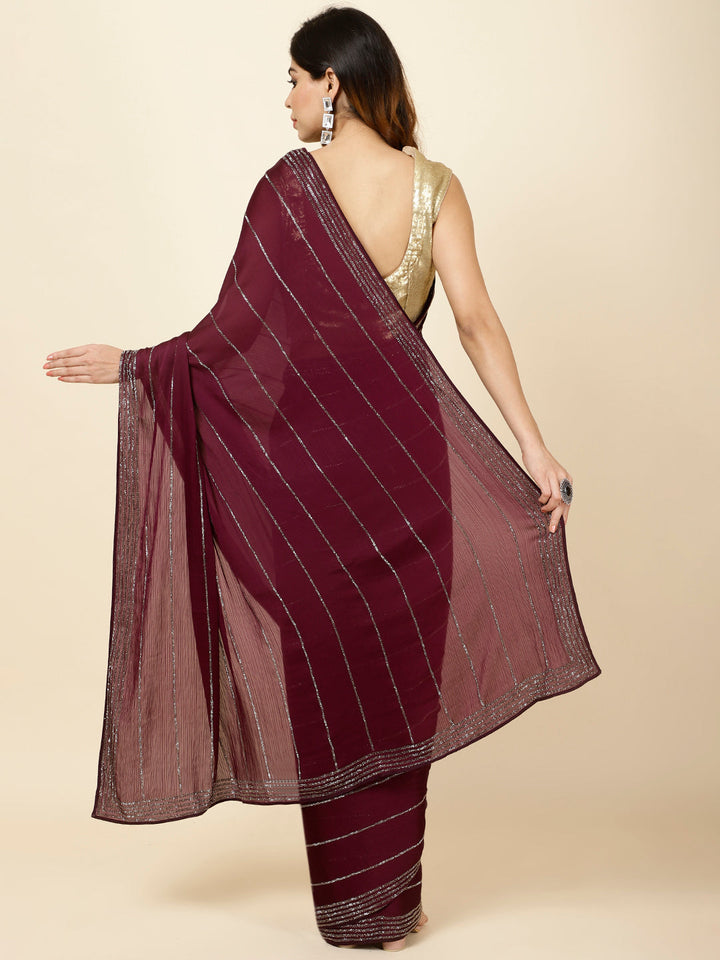 Stone Embroidered Chiffon Saree