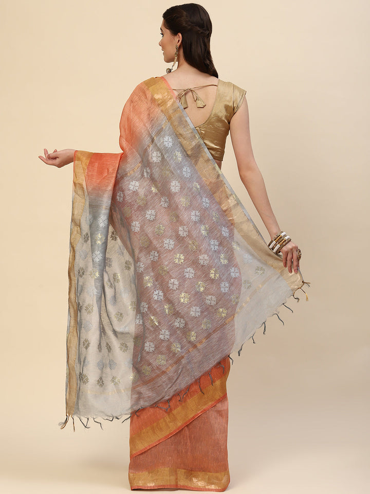 Resham Border Linen Woven Saree