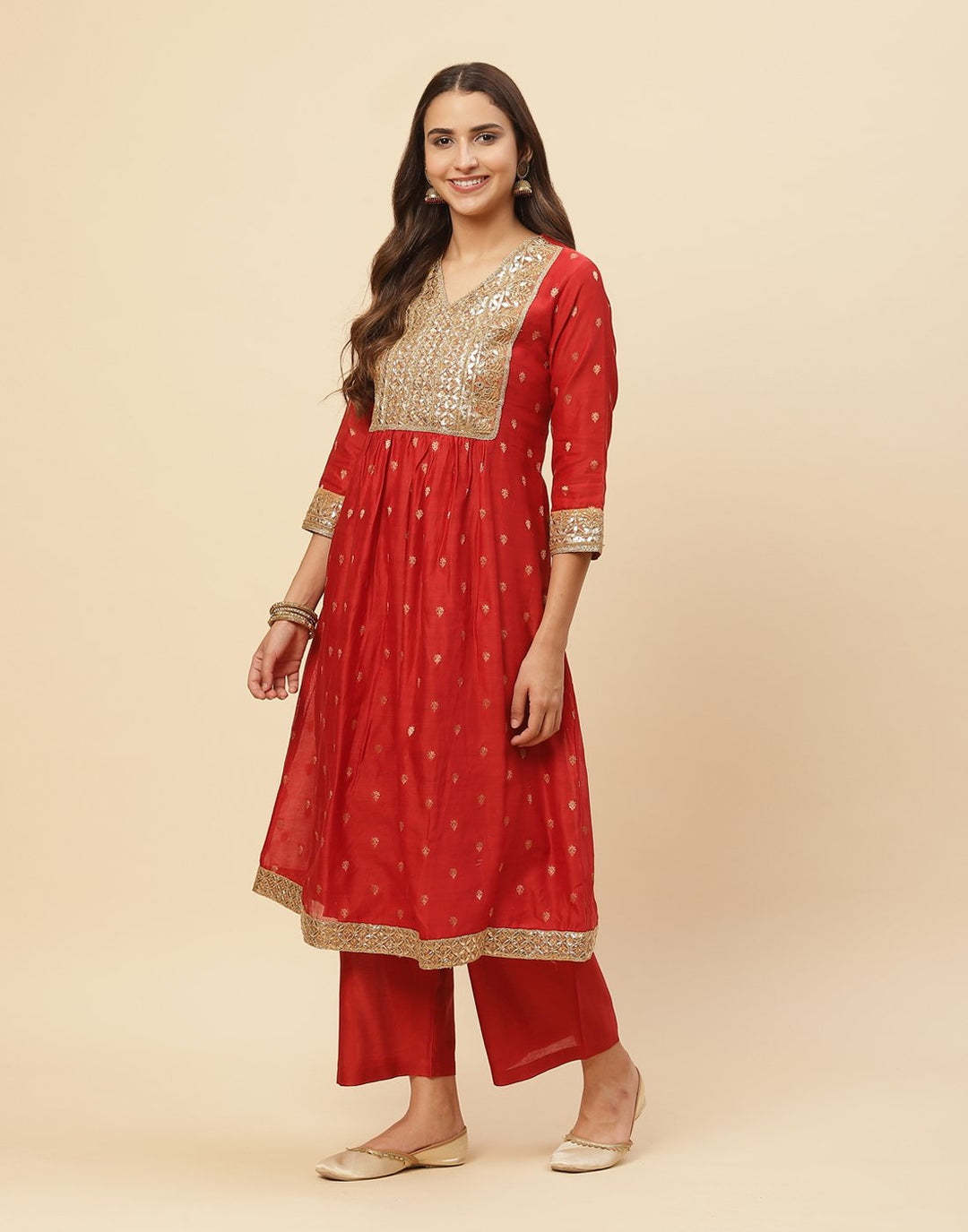 Embroidered Gota Work Anarkali Kurti With Palazzo