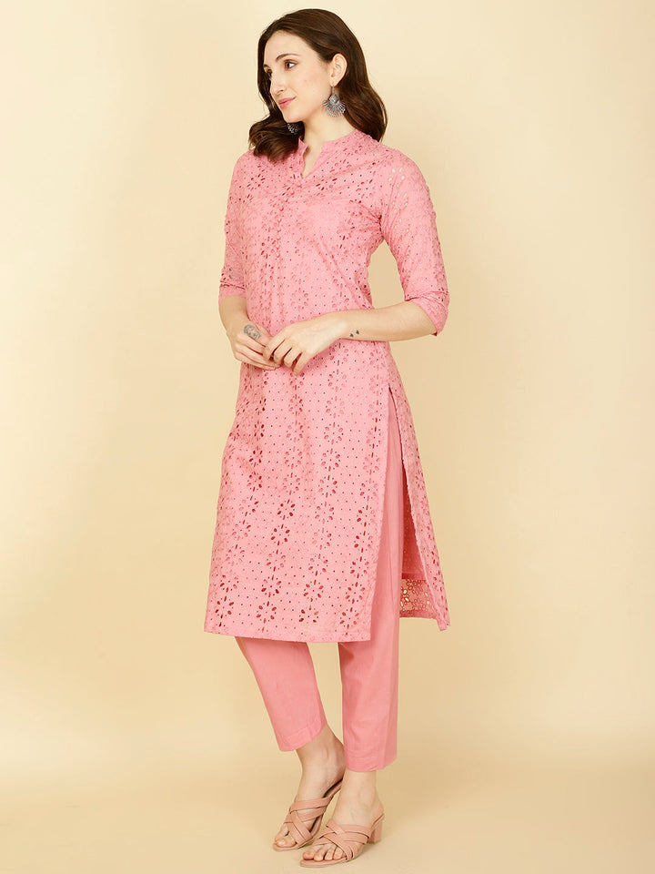 Schiffli Embroidery Cotton kurta With Pants