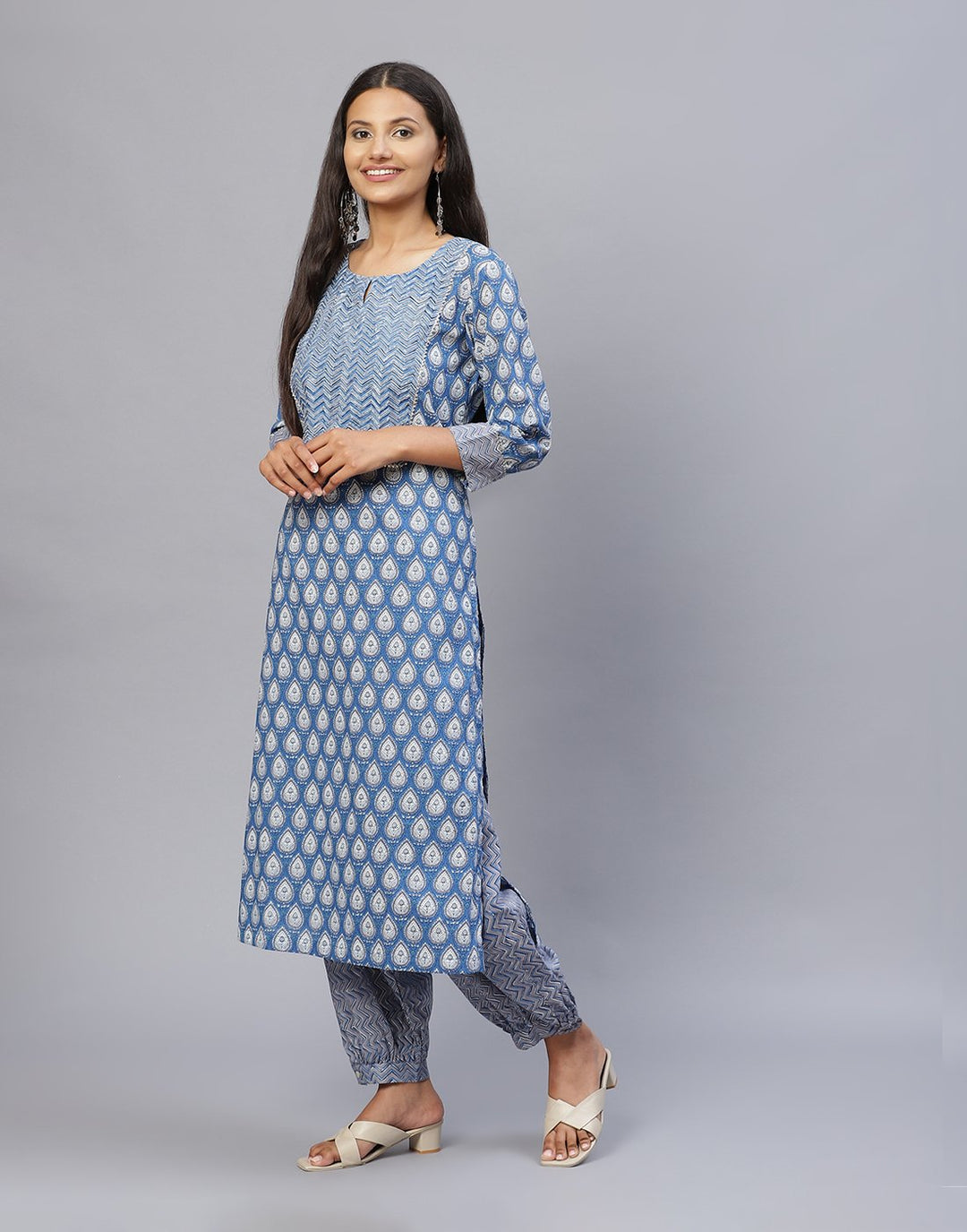 Cotton Printed Kurti Set with Yoke Detail