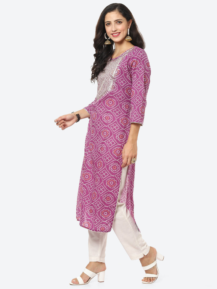 Yoke Embroided Bandhani Printed Cotton Kurti