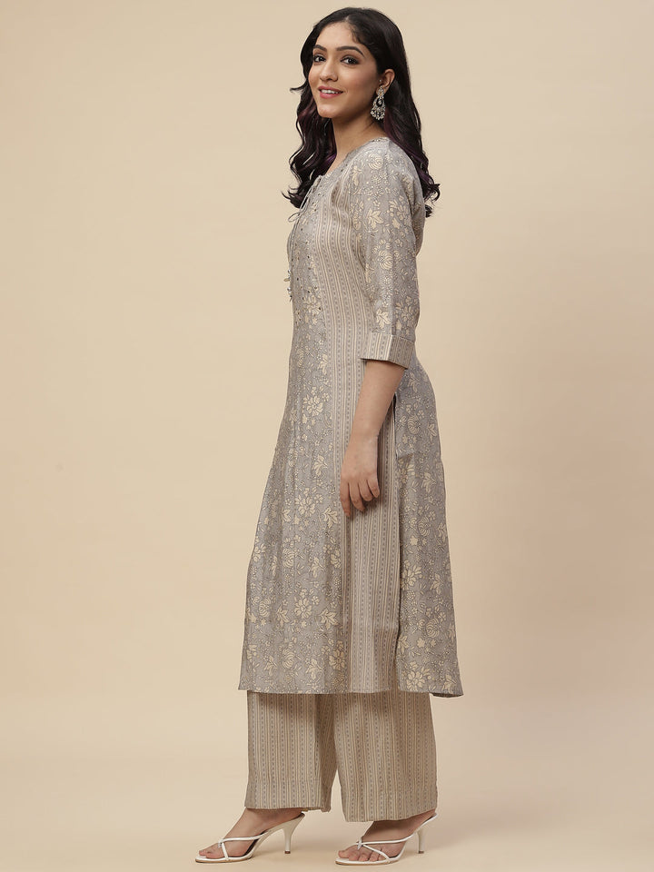 Printed Crepe Kurta With Palazzo