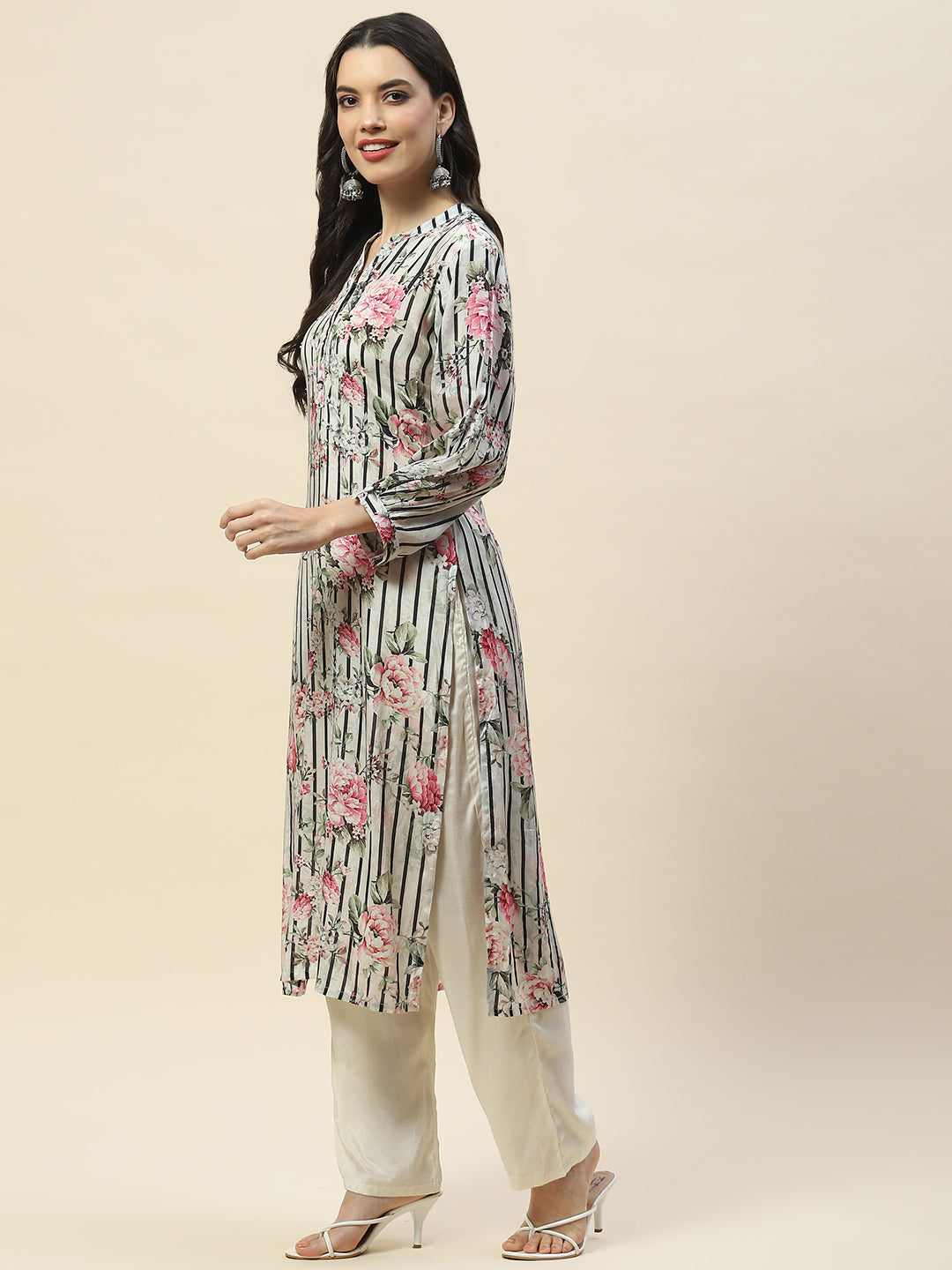 Floral Print Muslin Kurta With Pants