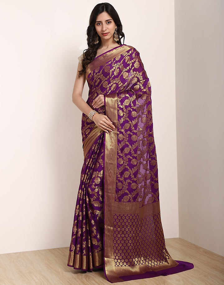 MBZ Meena Bazaar-Red Art Crepe Saree
