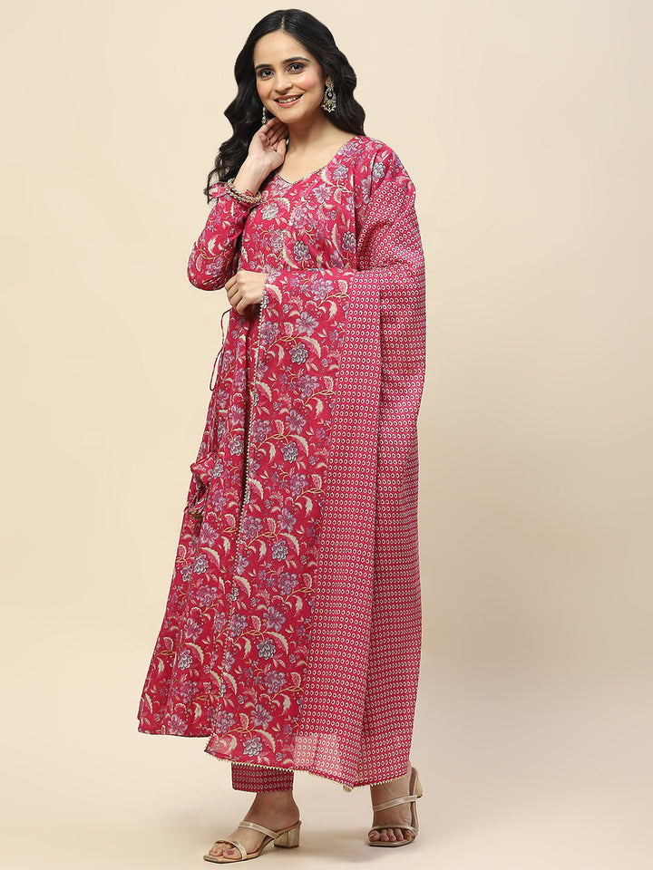 Neck Embroidery Cotton Kurta With Pants &amp; Dupatta