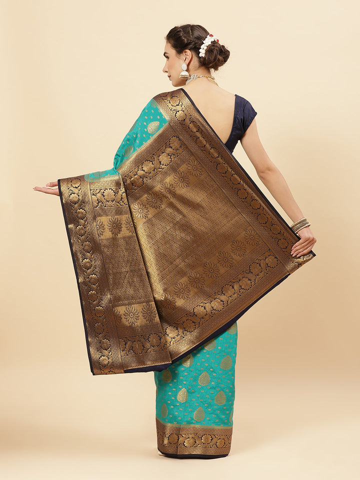Zari Border Booti Art Handloom Saree With Running Blouse