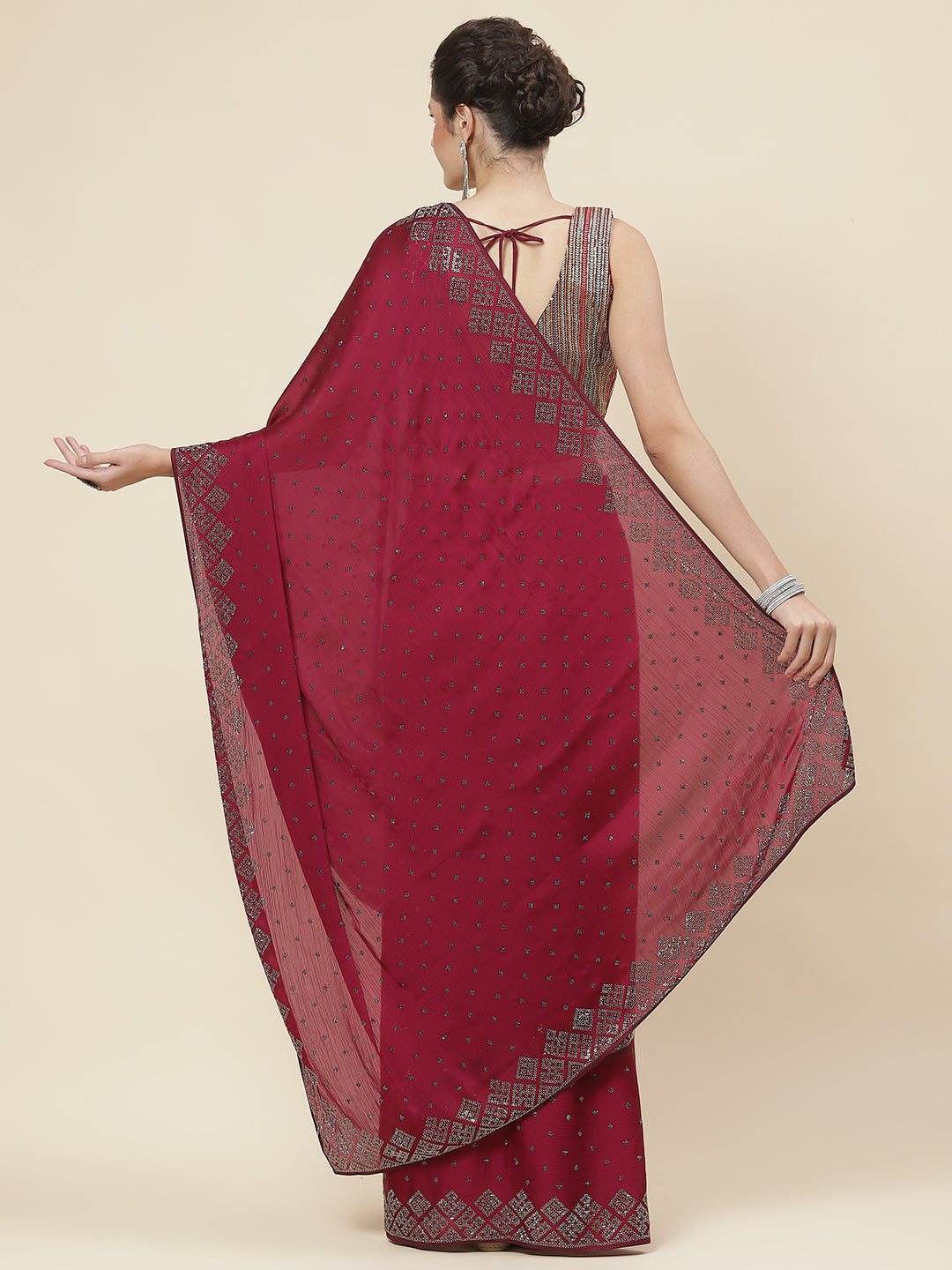 Stone Embroidered Chiffon Saree