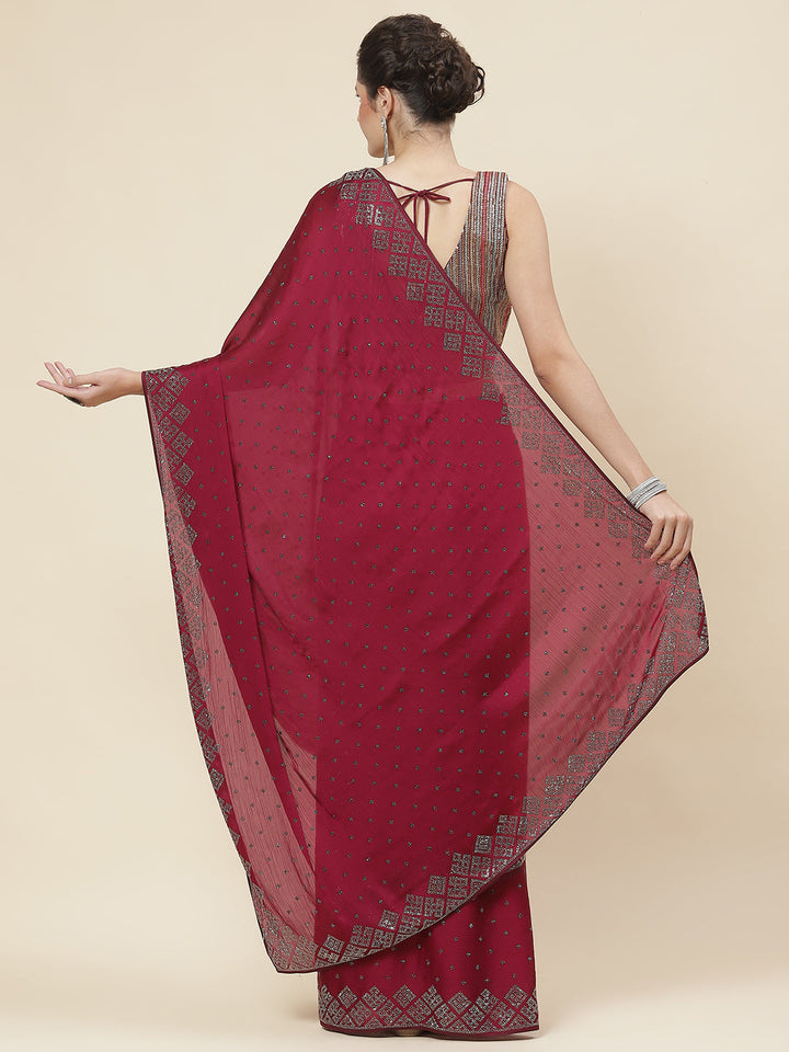 Stone Embroidered Chiffon Saree