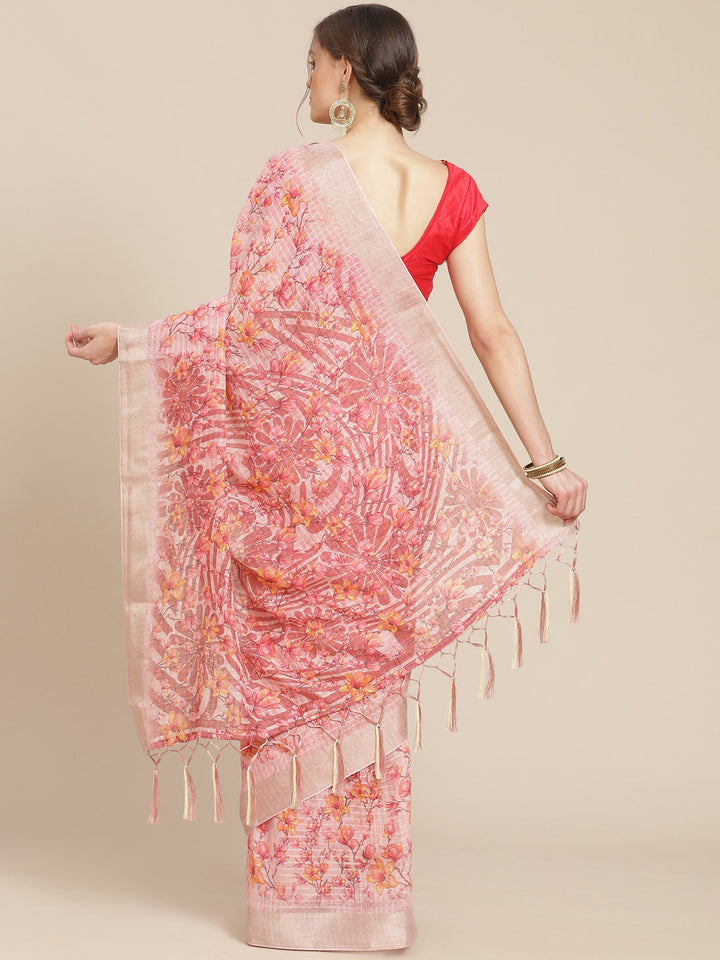 Digital Floral Printed With Zari Border Cotton Saree
