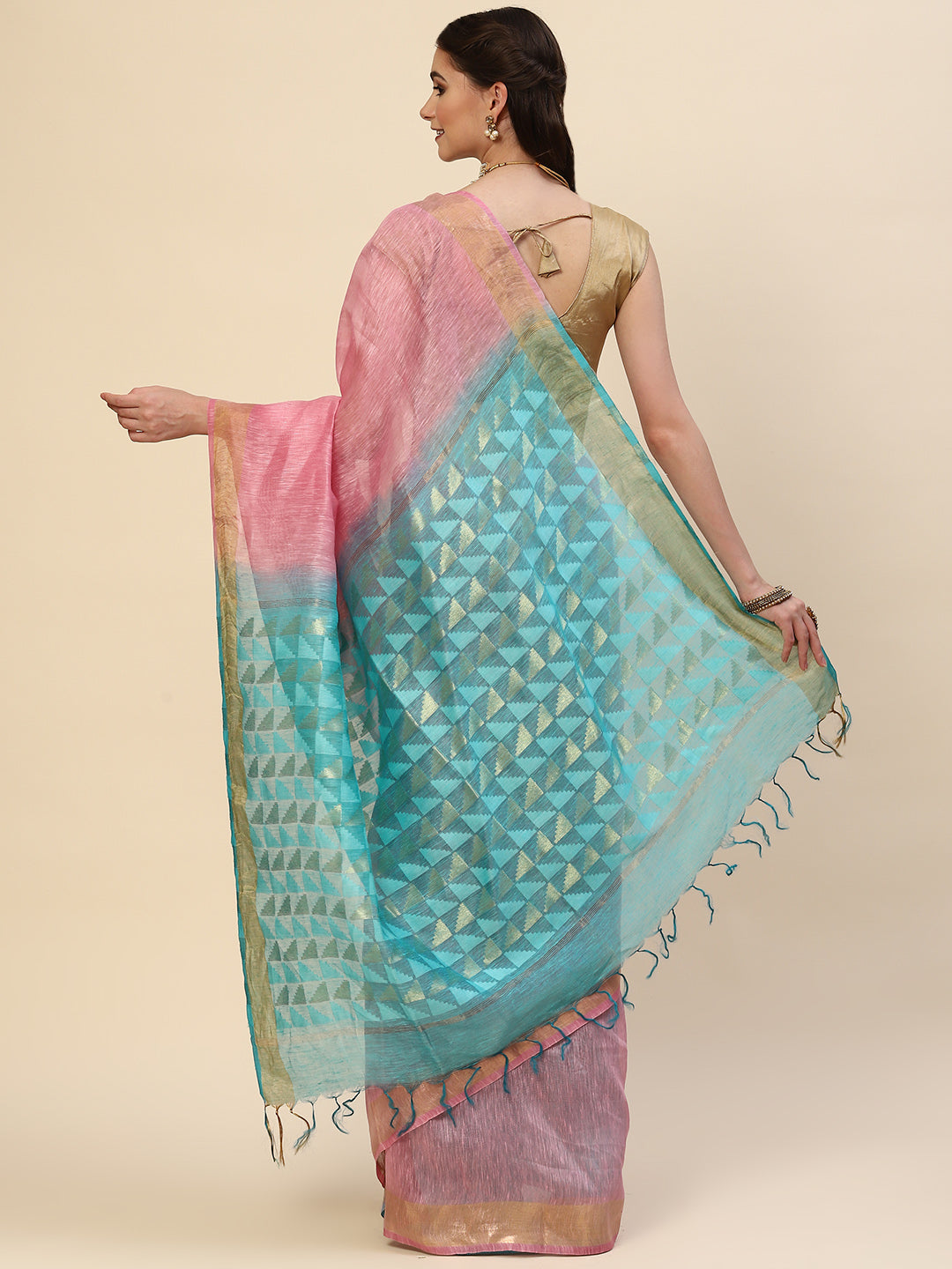 Resham Border Linen Woven Saree