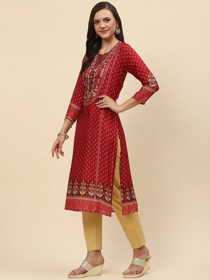 Neck Embroidered &amp; Printed Handloom Kurta