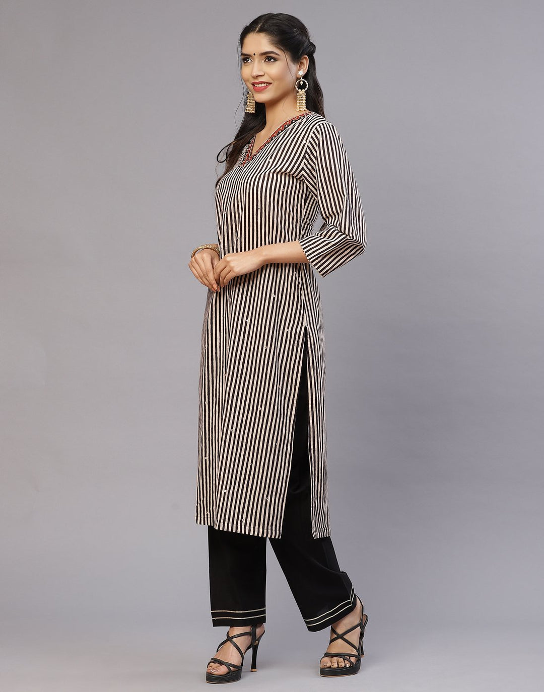 Cotton Striped Kurti Pant Set