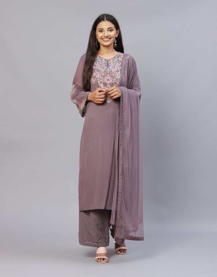 Embroidered Georgette Kurti Palazzo with Dupatta