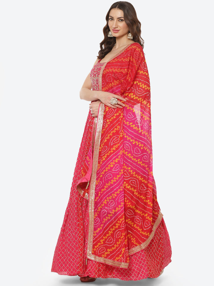 Sequence Work Crepe Stitched Salwar Kameez With Bandhani Printed Dupatta