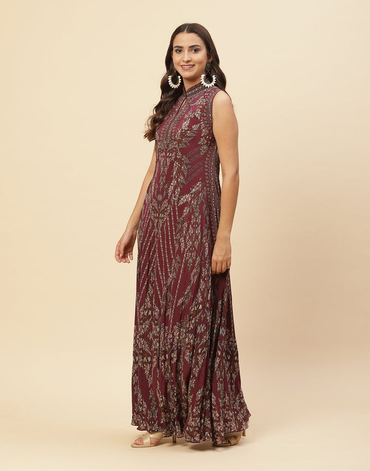 Floral Digital Printed Crepe Gown