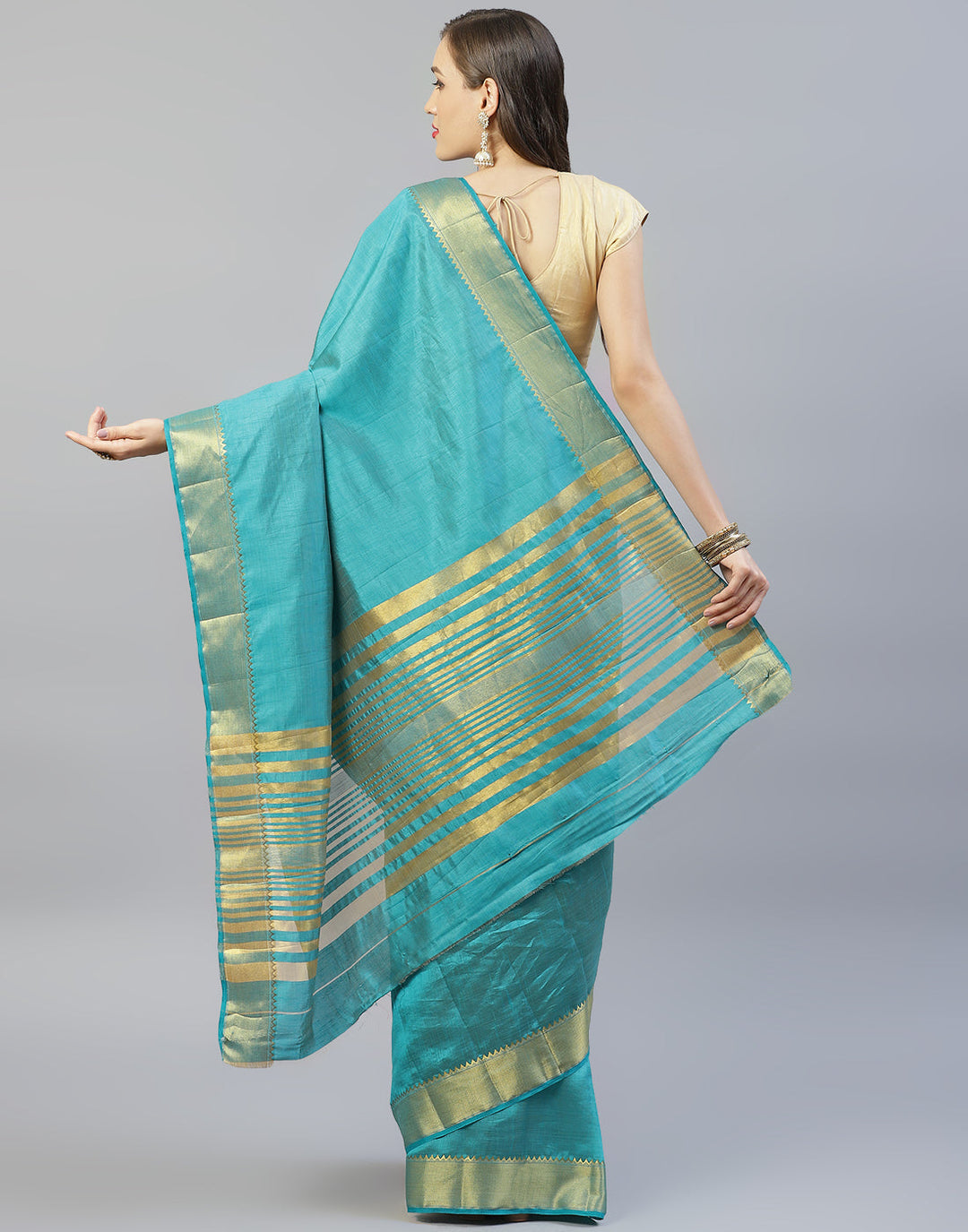 Plain Zari Border Art Handloom Woven Saree