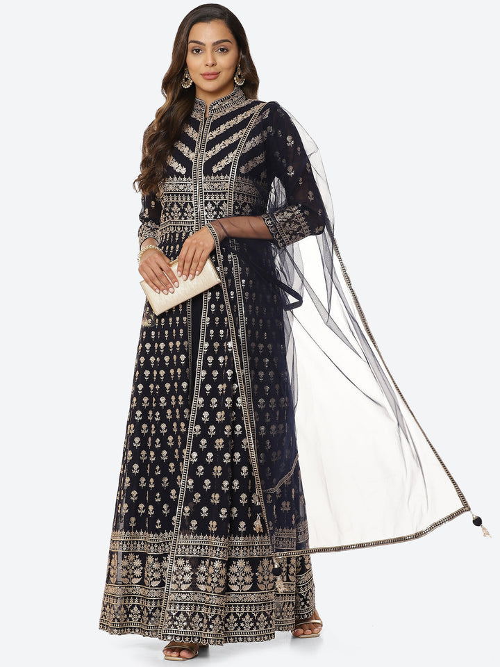 Zari Booti Georgette Kurta With Palazzo &amp; Net Dupatta