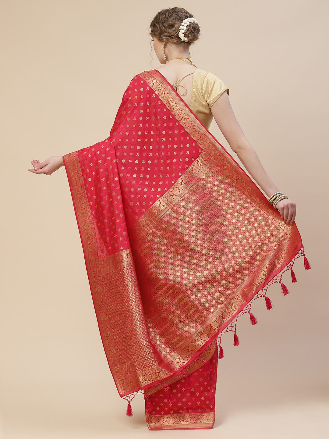 Brocade Zari Booti Art Handloom Woven Saree