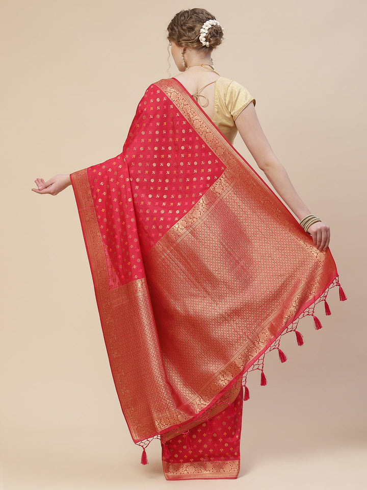 Brocade Zari Booti Art Handloom Woven Saree