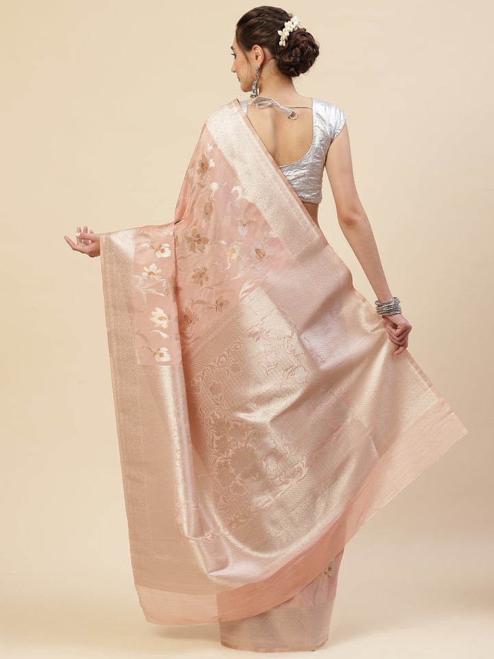Floral Zari Jaal Organza Woven Saree