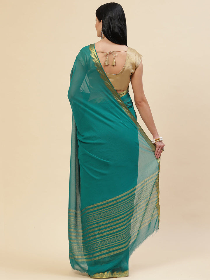 Plain Zari Border Chiffon Saree
