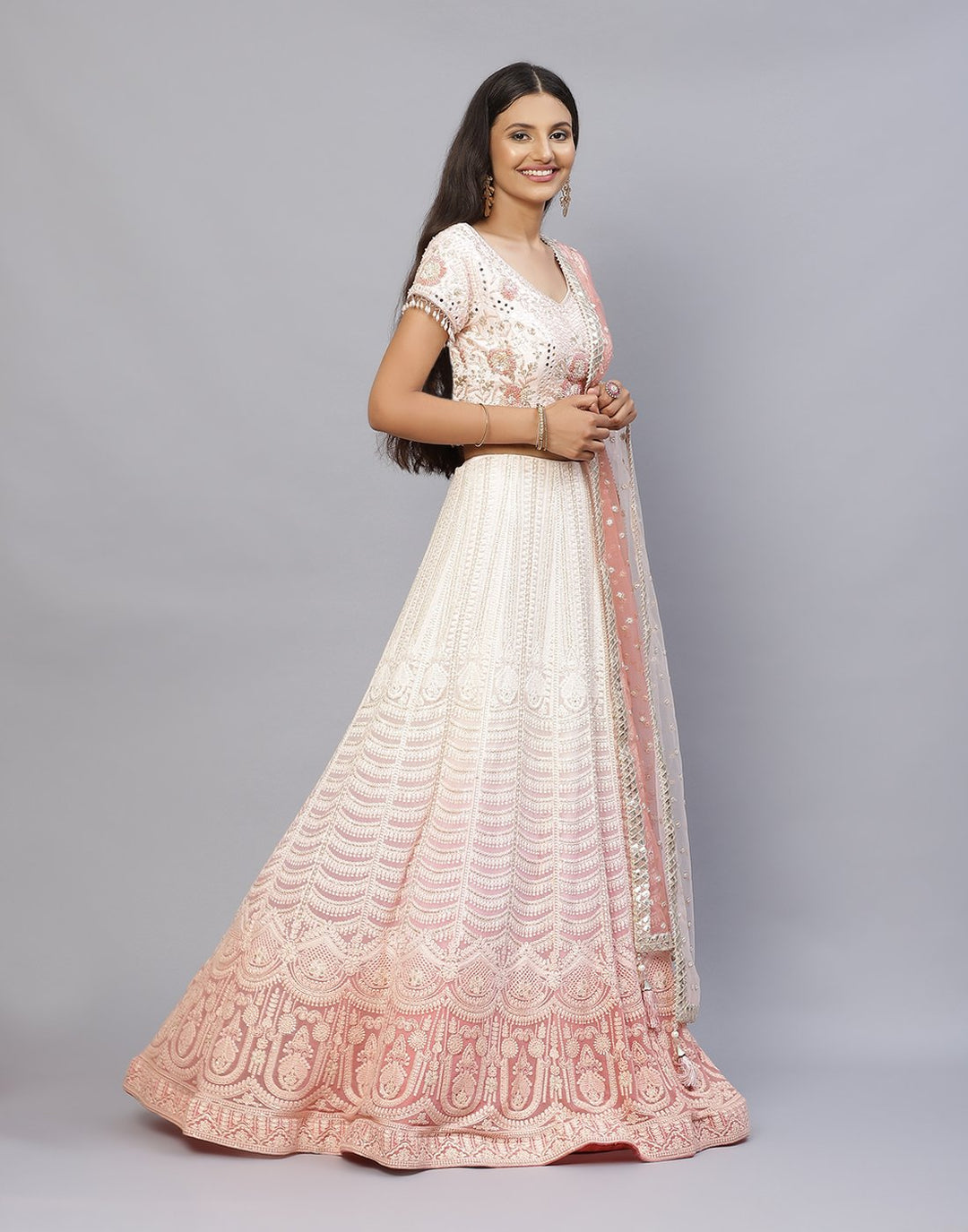 GEORGETTE THREAD WORK OMRE SHADED LEHANGA