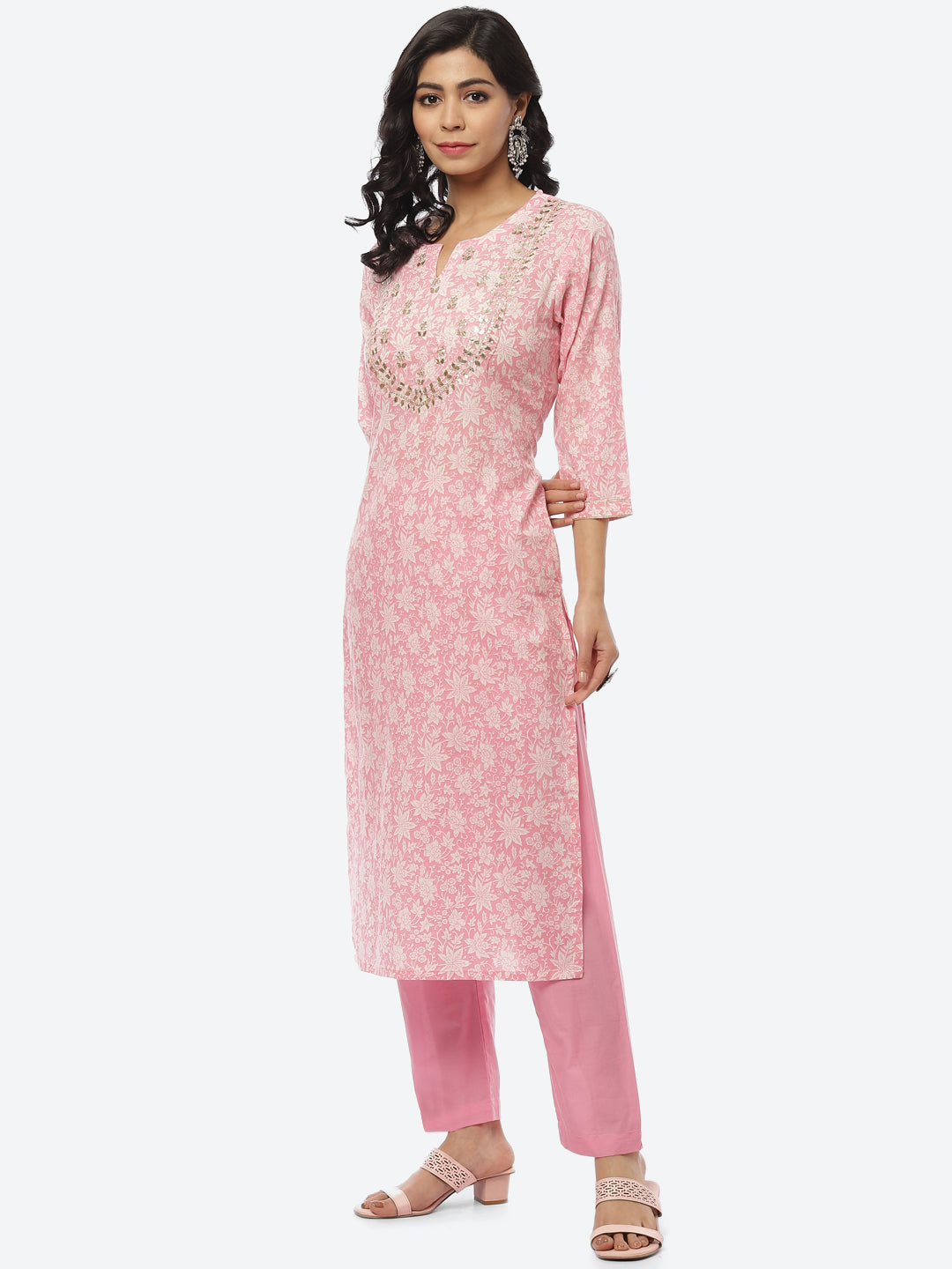 Printed Gota Neck Cotton With Pant