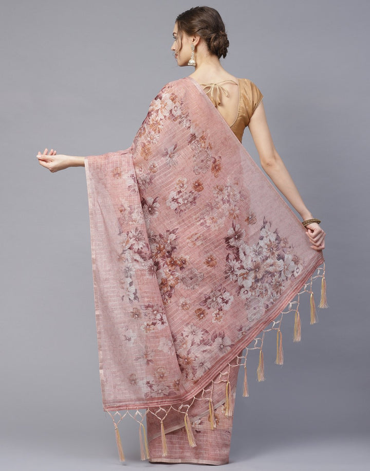 Digital Floral Print Cotton Linen Saree