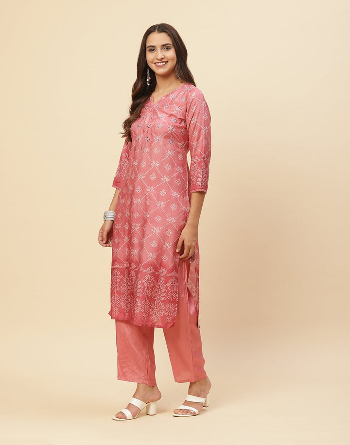 Mirror Work Printed Cotton Muslin Kurti With Pant