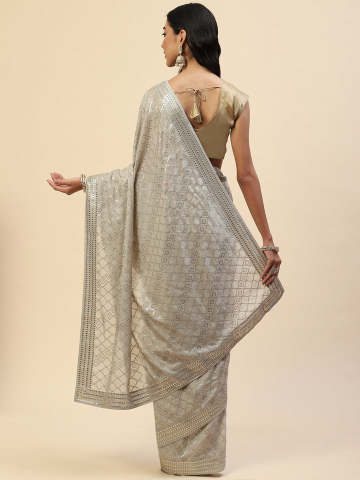 Sequin Embroidered Organza Saree