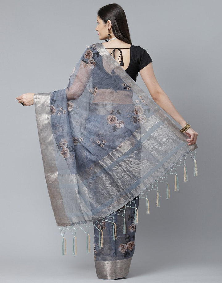 Digital Floral Printed Organza Saree