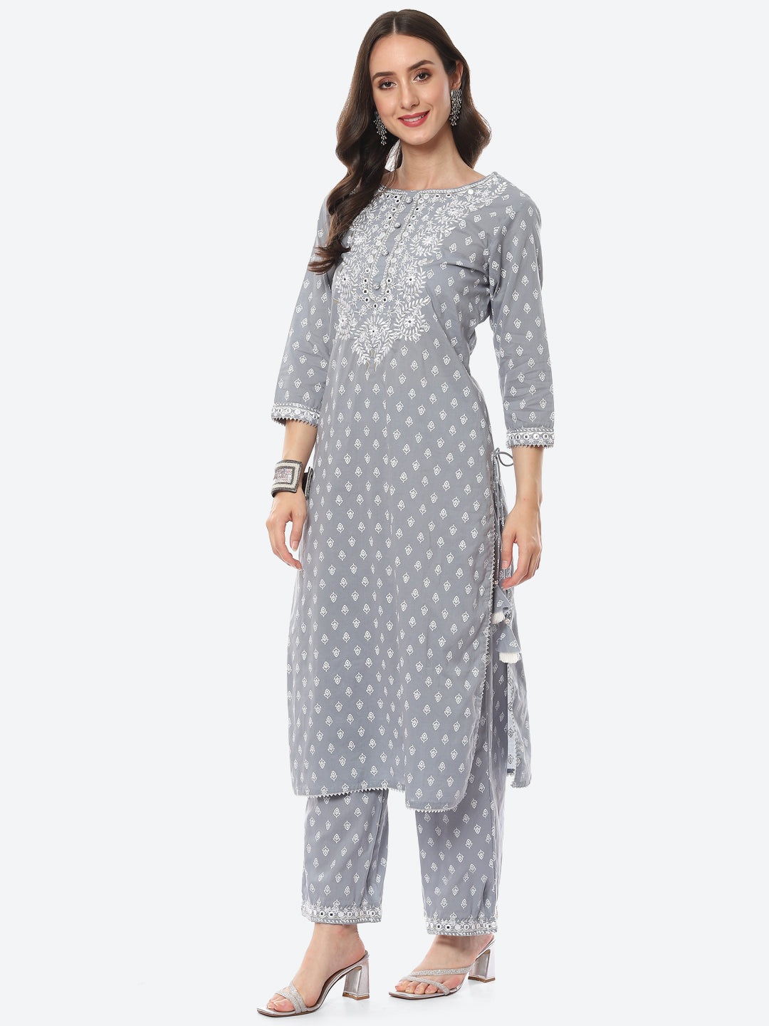 Resham Work Printed Cotton Kurta With Palazzo