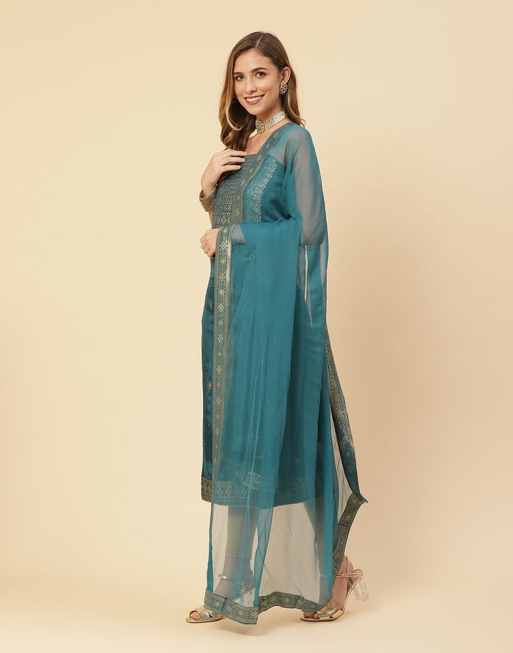 Embroidered Art Handloom Suit Piece With Chiffon Dupatta