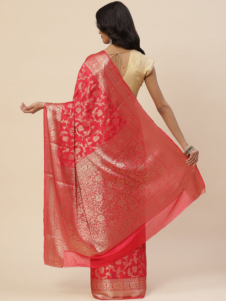 Floral Zari Jaal Chiffon Plain Saree