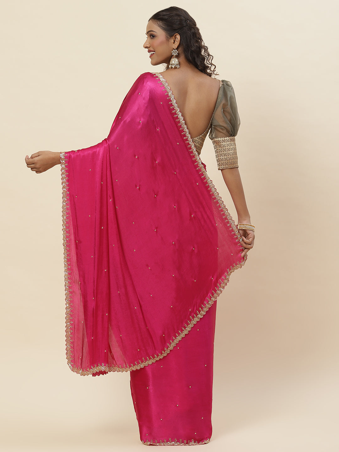 Cutdana Embroidered Chinnon Saree