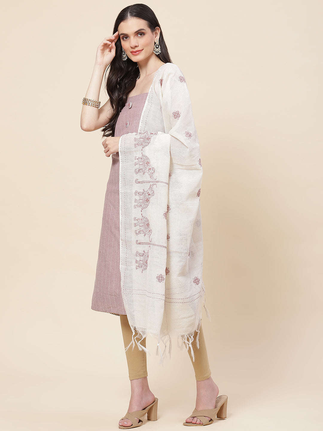 Printed Cotton Unstitched Suit Piece With Dupatta