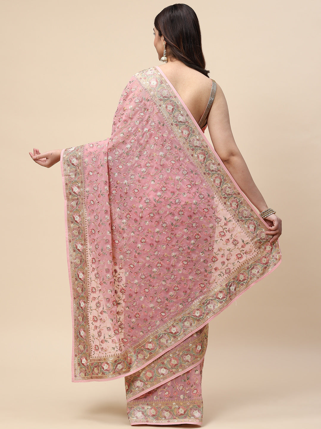 Floral Resham Jaal Embroidered Georgette Saree