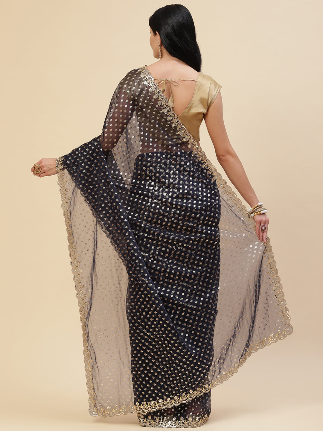 Mirror Embroidered Organza Saree