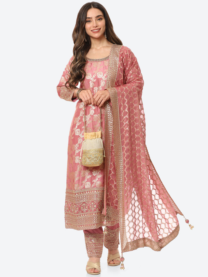 Floral Zari Jaal Handloom Kurta With Pants &amp; Dupatta