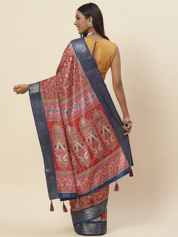 Zari Border Printed Handloom Saree