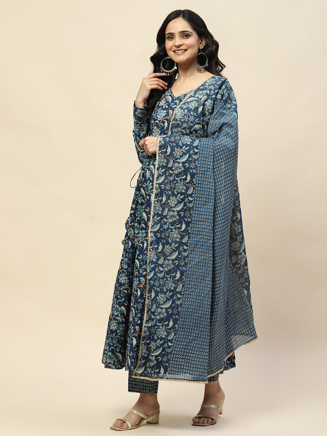 Neck Embroidery Cotton Kurta With Pants &amp; Dupatta