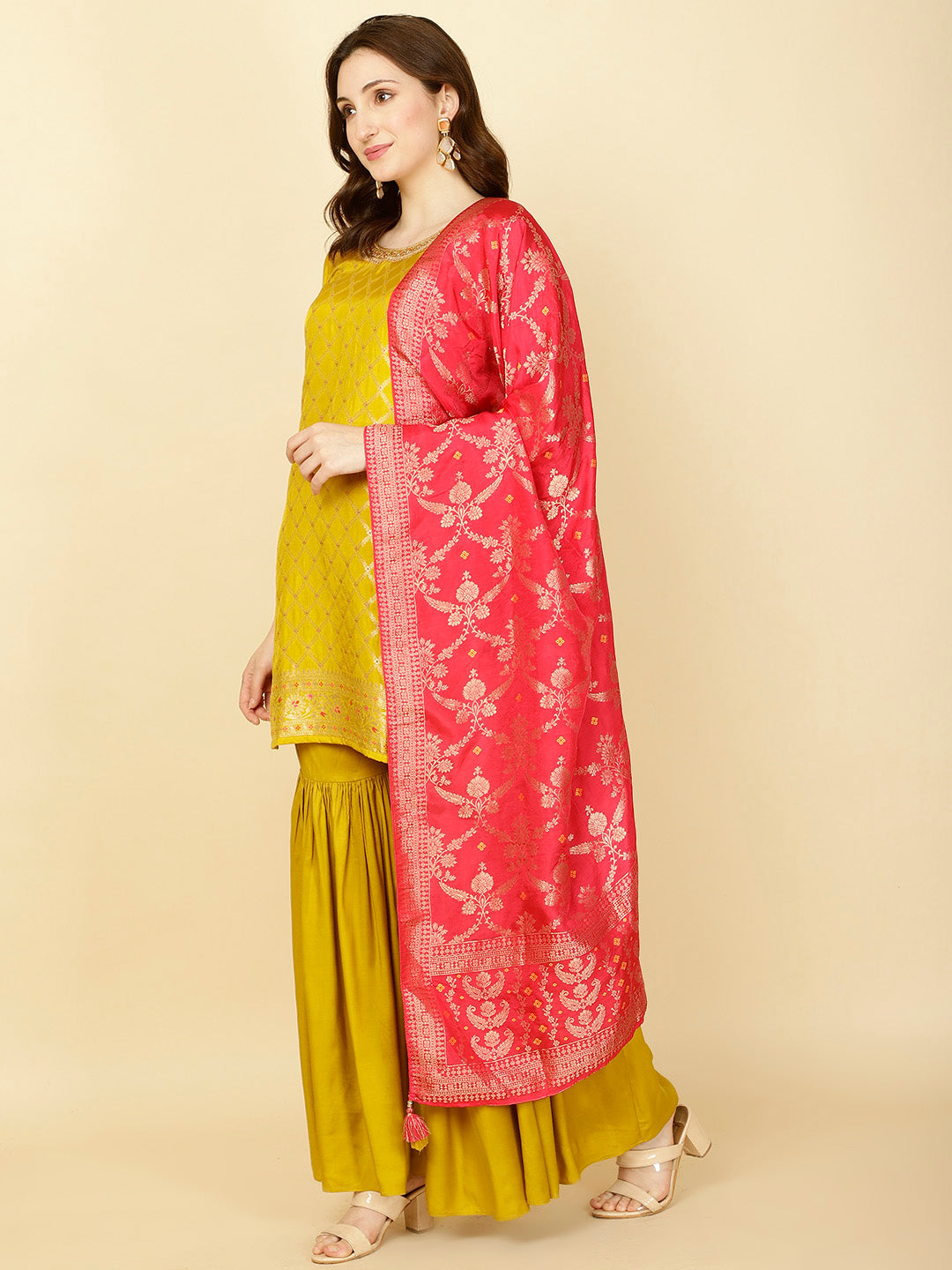 Woven Banarasi Kurti With Sharara &amp; Dupatta
