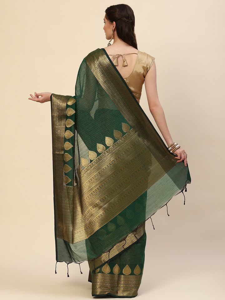 Stripes Zari Jaal Cotton Woven Saree