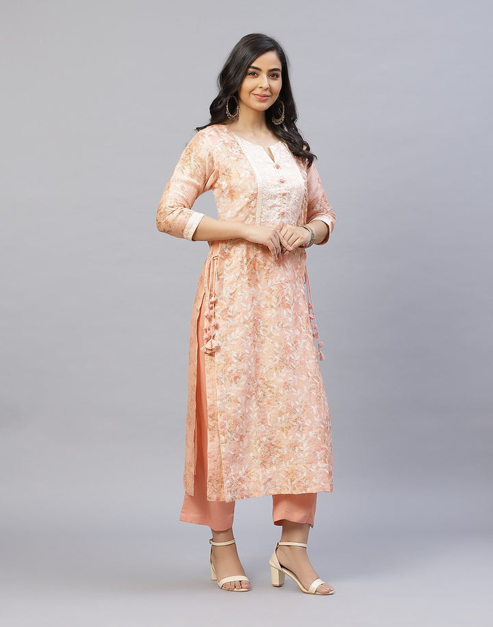 Cotton Chanderi Printed Kurti Pant Set
