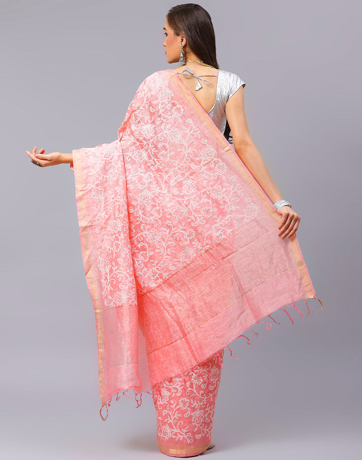 Cotton Linen Embroidery Saree